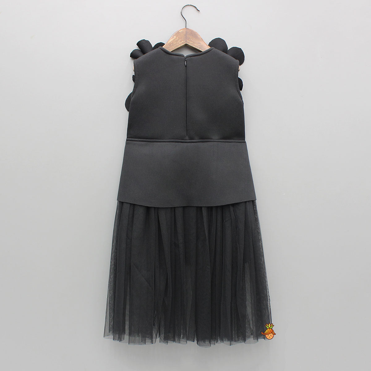 Black Flowers Adorned Net Panel Dress