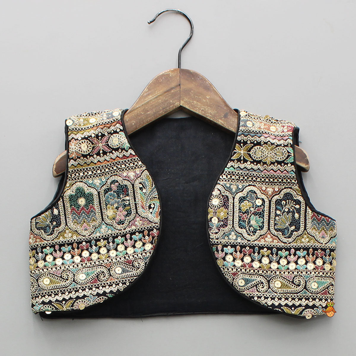 Black Halter Neck Top With Embroidered Jacket And Palazzo