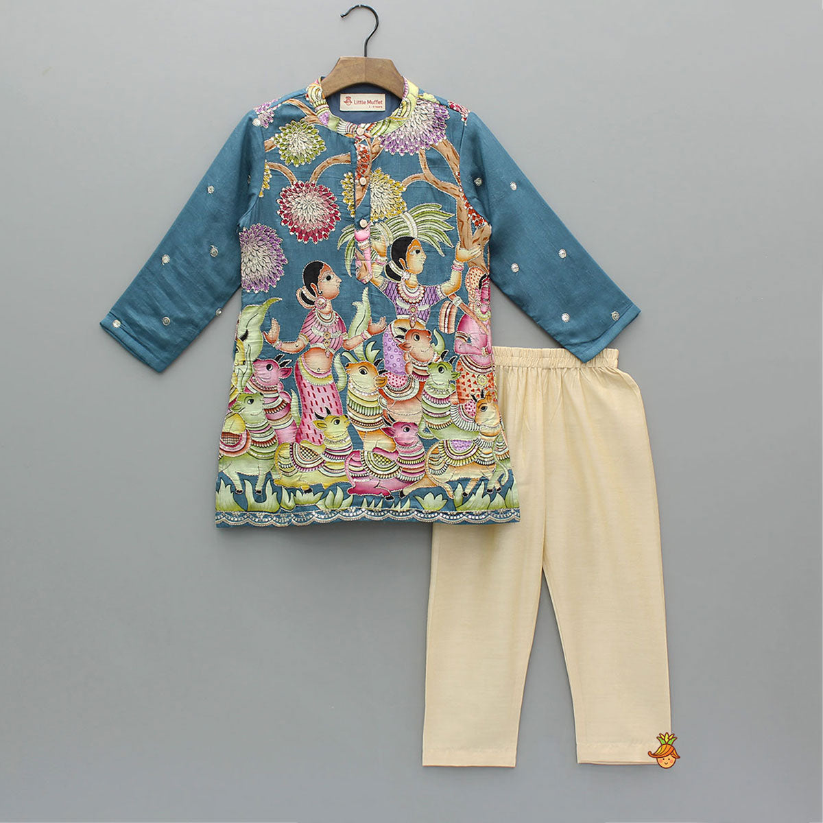 Beautiful Ethnic Printed Kurta With Beige Pyjama