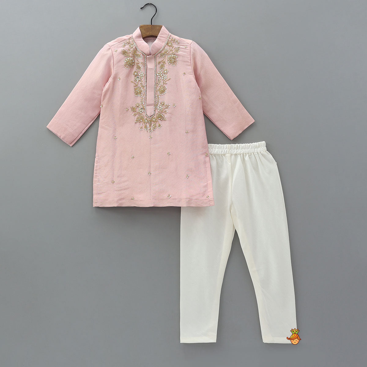 Shimmery Faux Mirror Embroidered Silk Kurta With Churidar