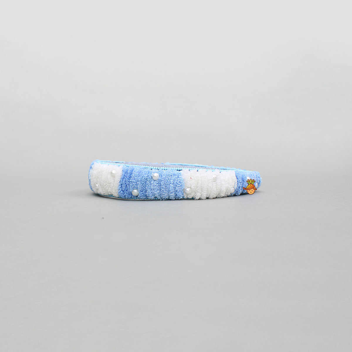 Blue White Hand Embroidered Wool Hairband