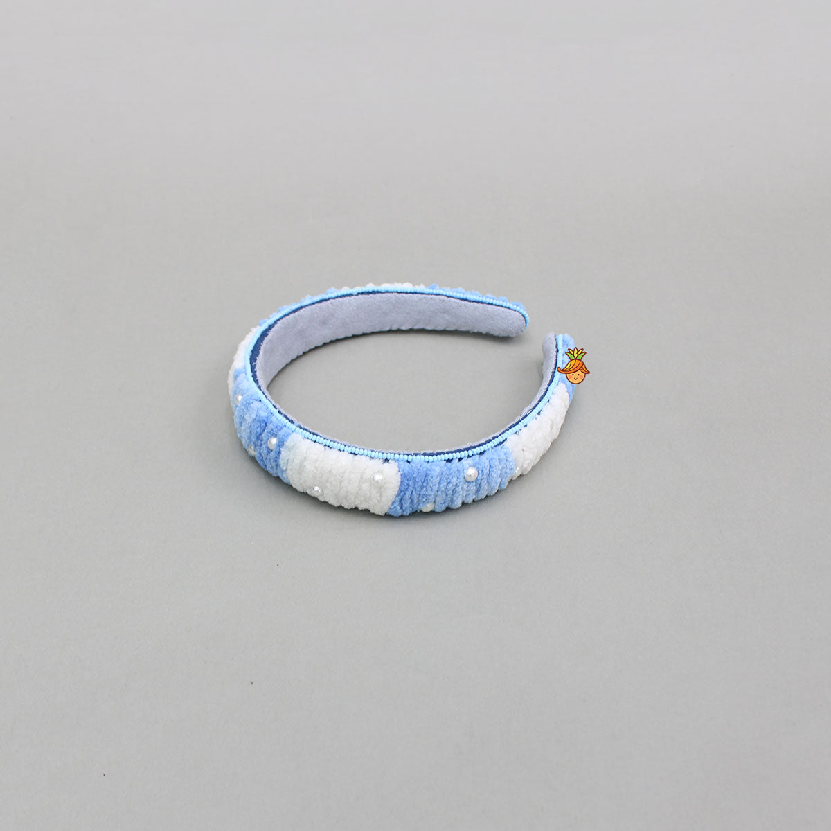 Blue White Hand Embroidered Wool Hairband