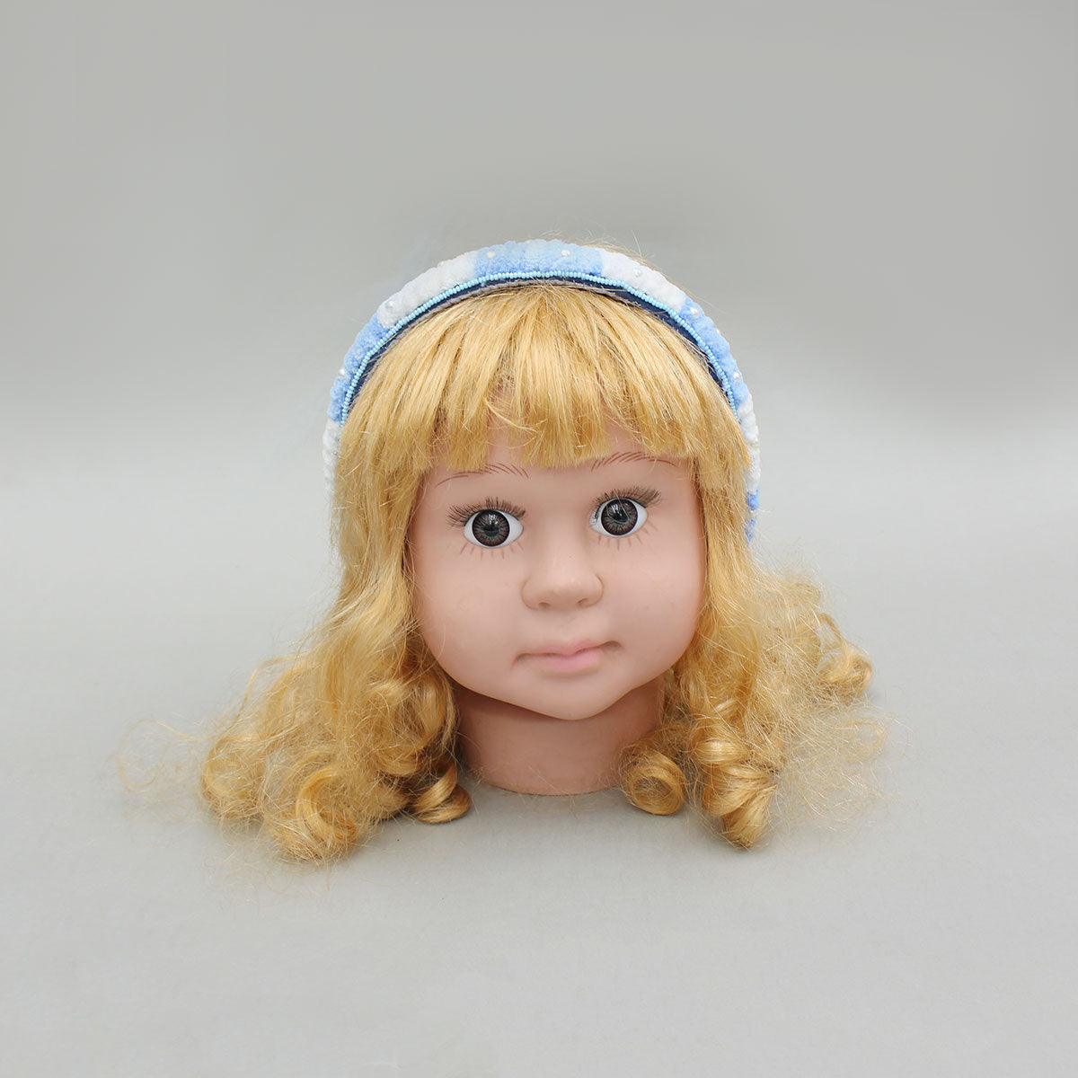 Blue White Hand Embroidered Wool Hairband