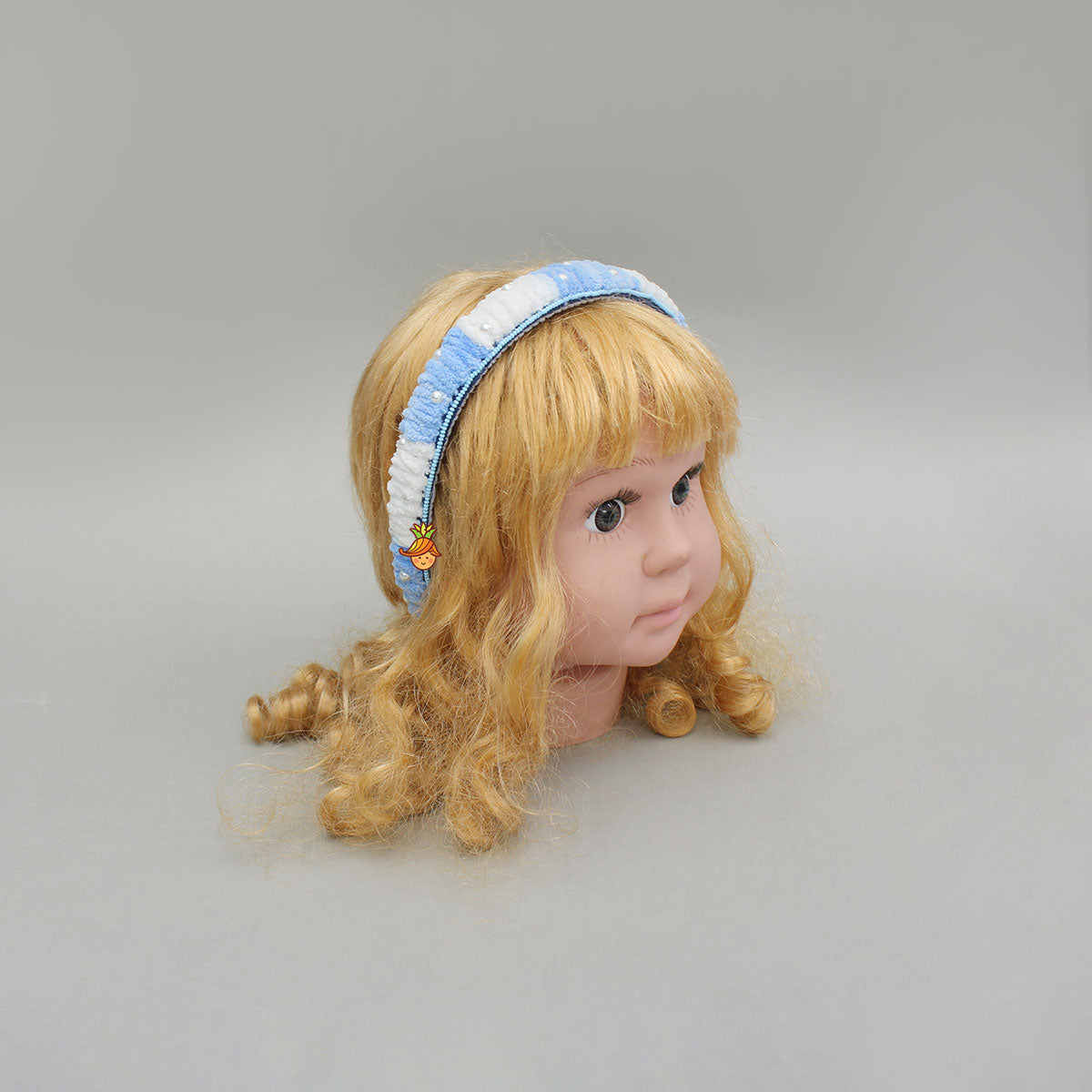 Blue White Hand Embroidered Wool Hairband
