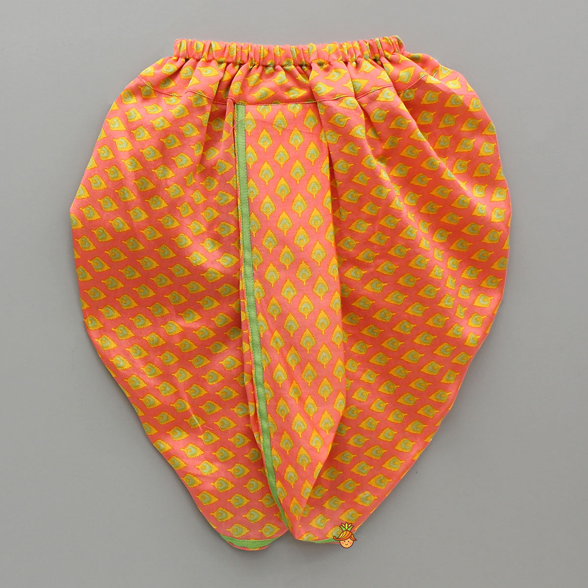 Front-Open Yellow Kurta With Mor Pankh Printed Dhoti