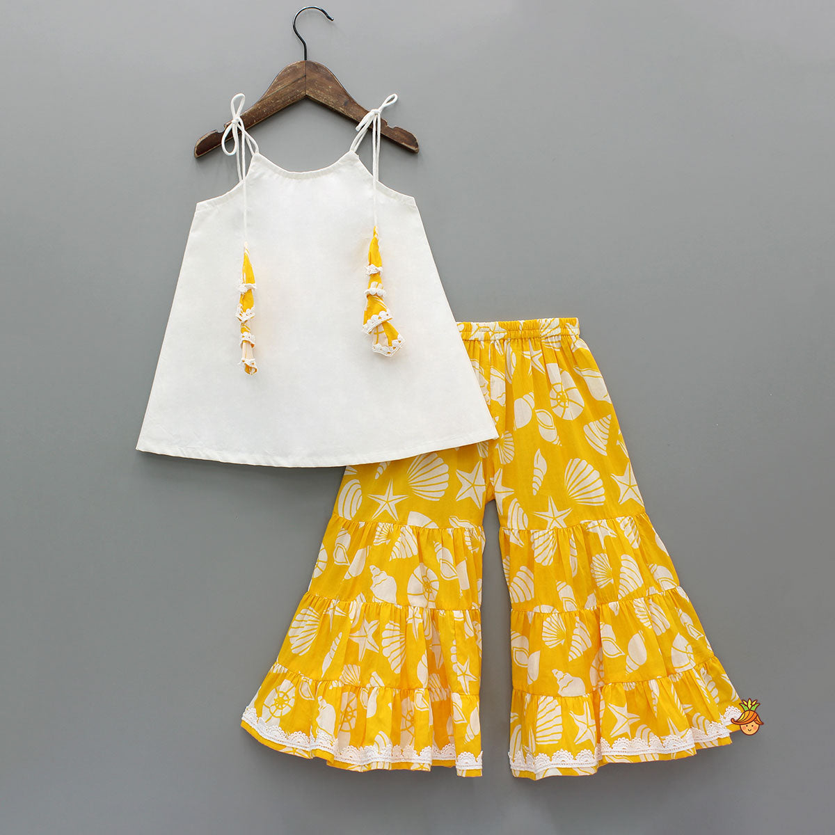 Strappy Kurti With Printed Sharara And Dupatta
