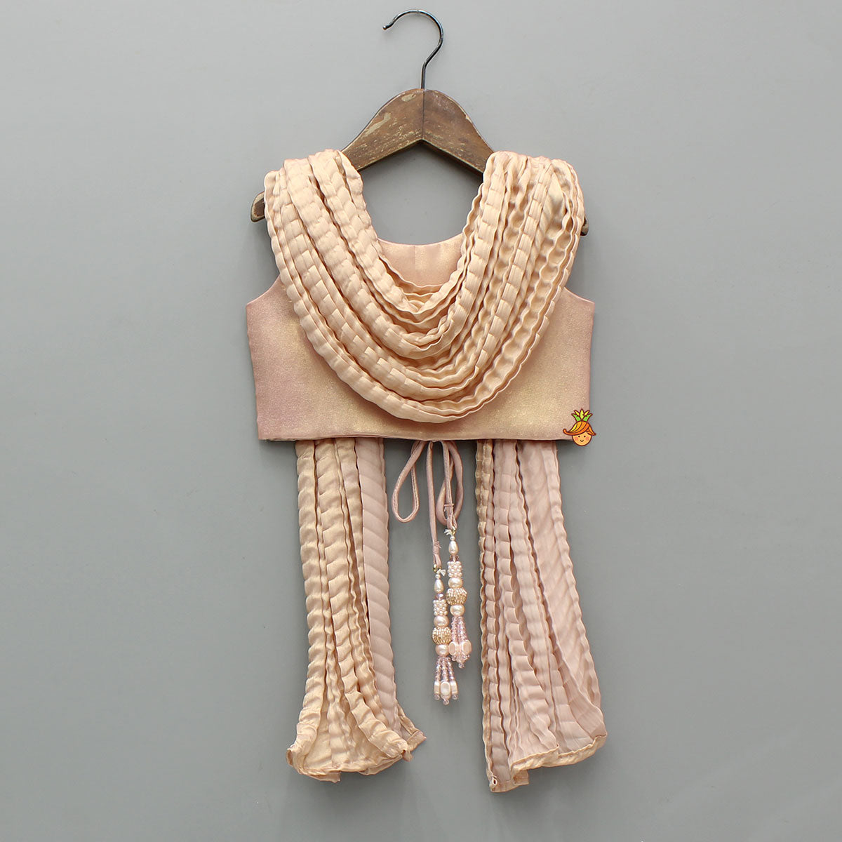 Gorgeous Shimmery Pink Draped Top With Shimmery Lehenga