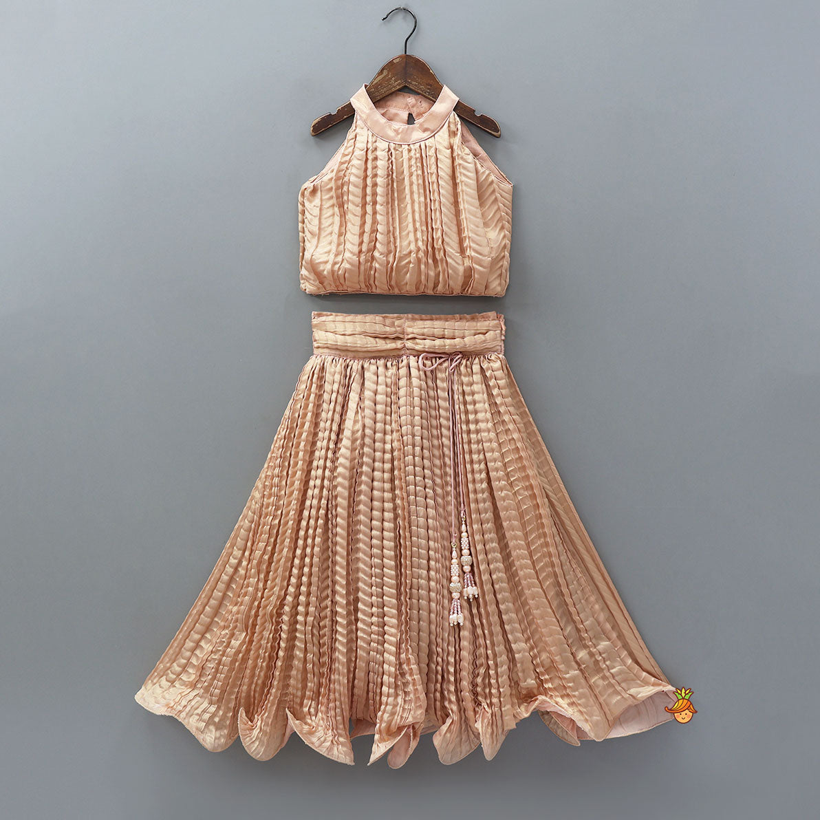 Beautiful Shimmery Halter Neck Top With Lehenga