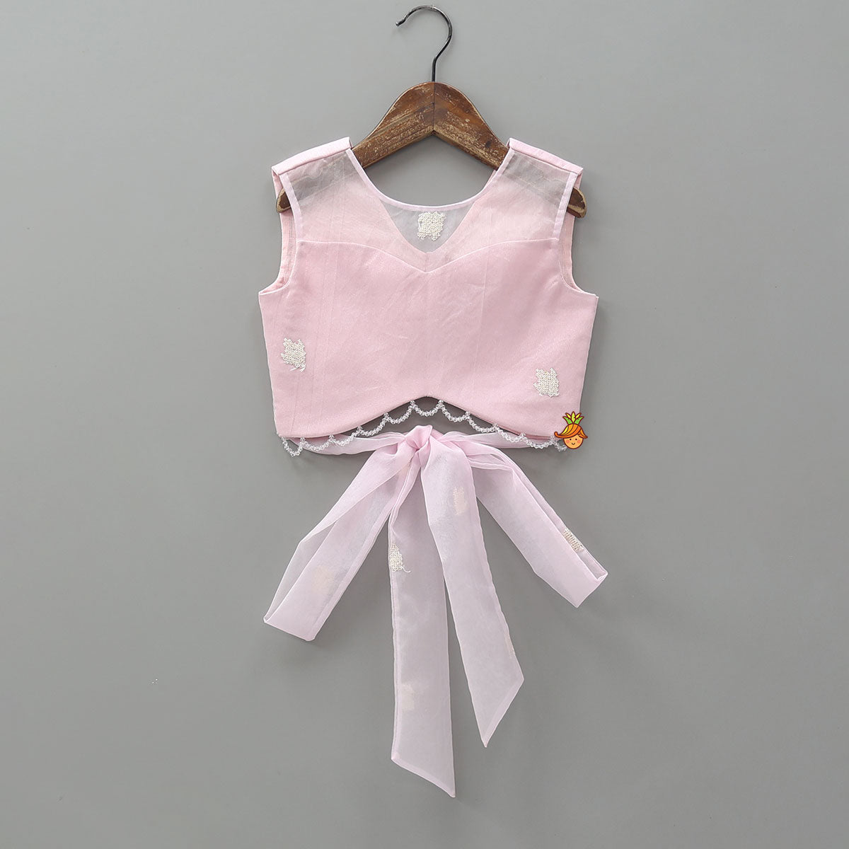 Pink Organza Crop Top With Lehenga