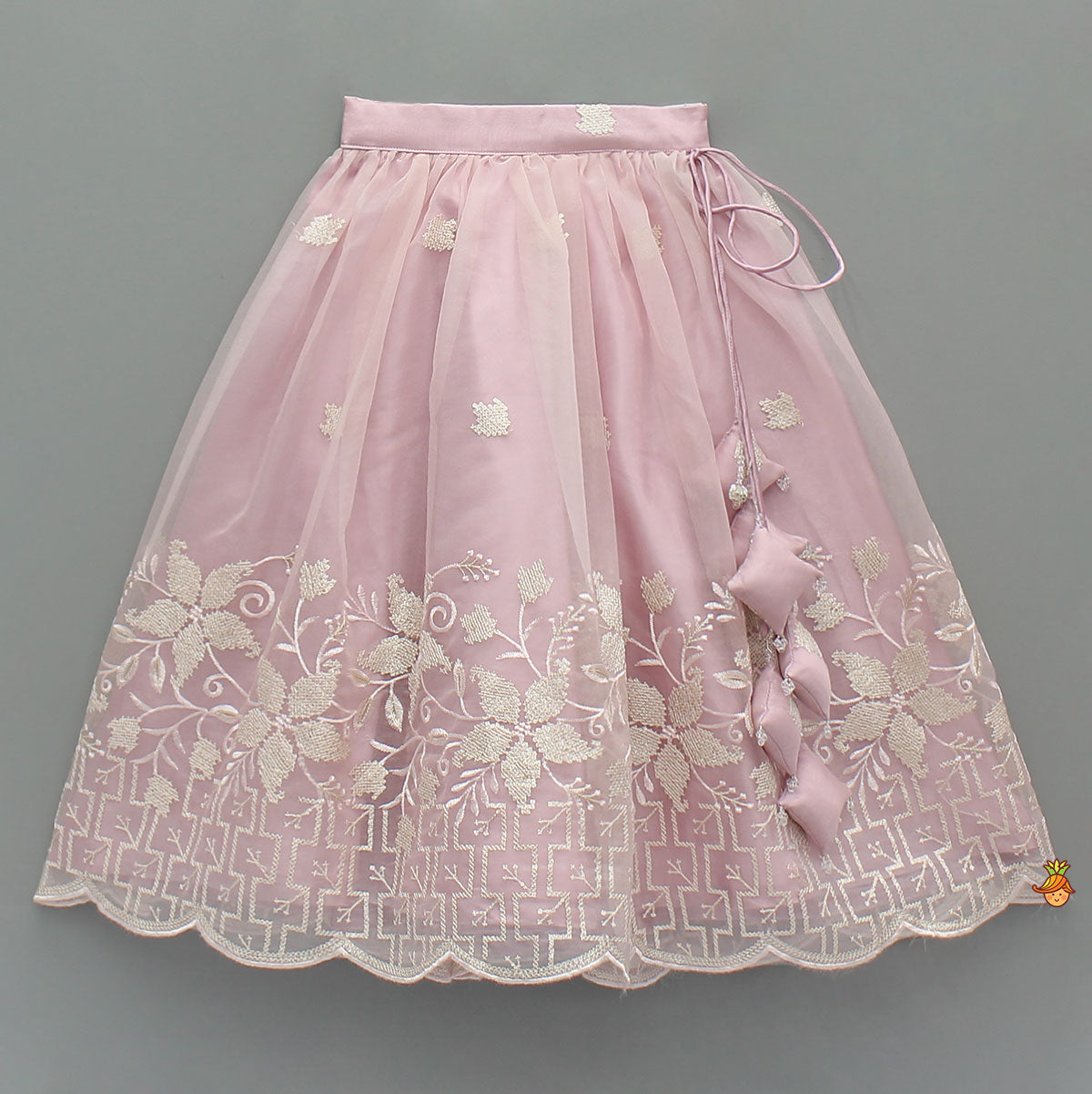 Pink Organza Crop Top With Lehenga