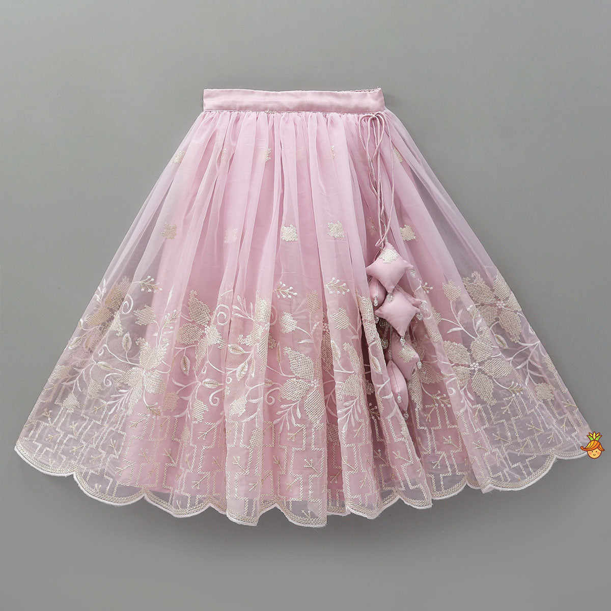 Pink Organza Crop Top With Lehenga