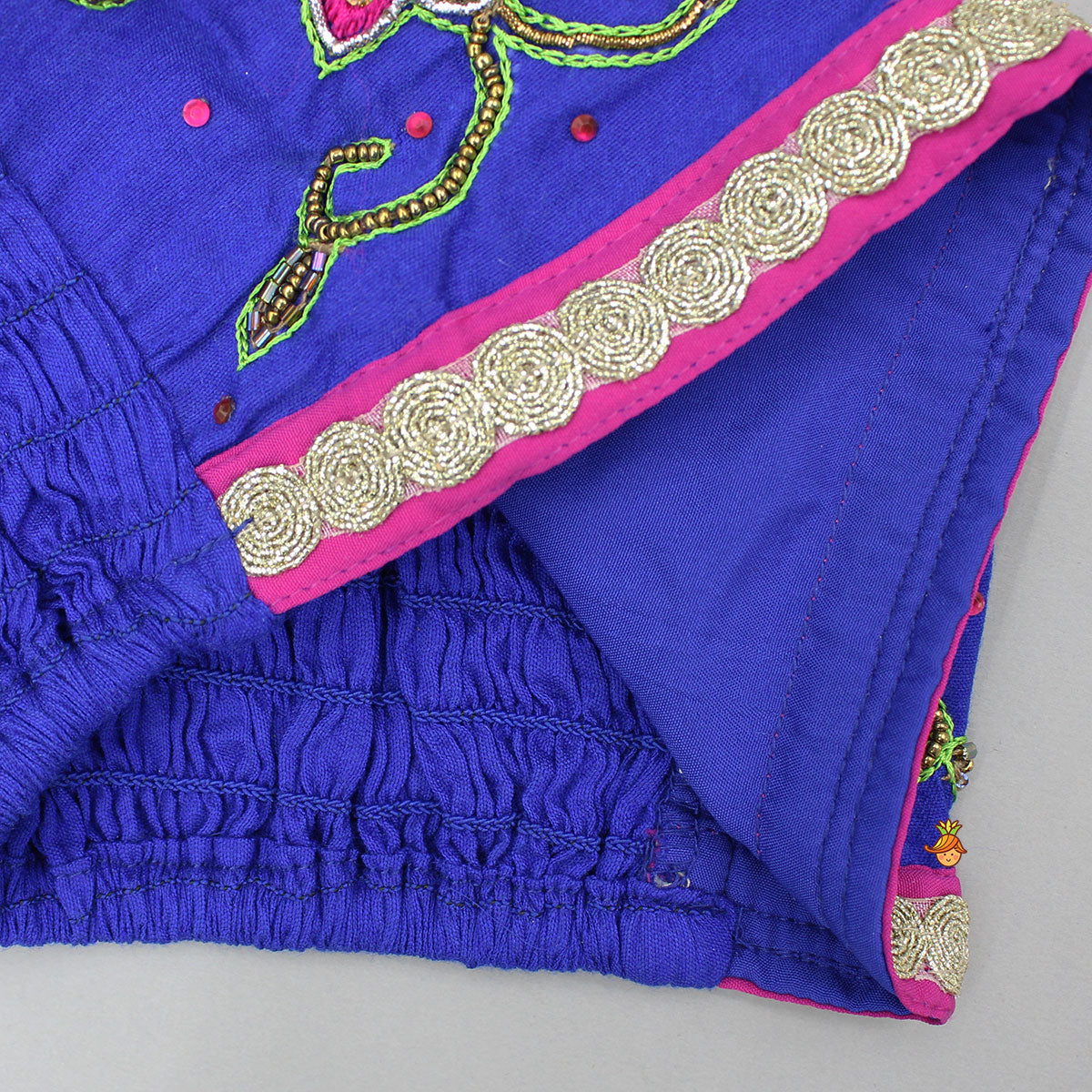 Floral Beaded Blue Halter Neck Top With Printed Dhoti