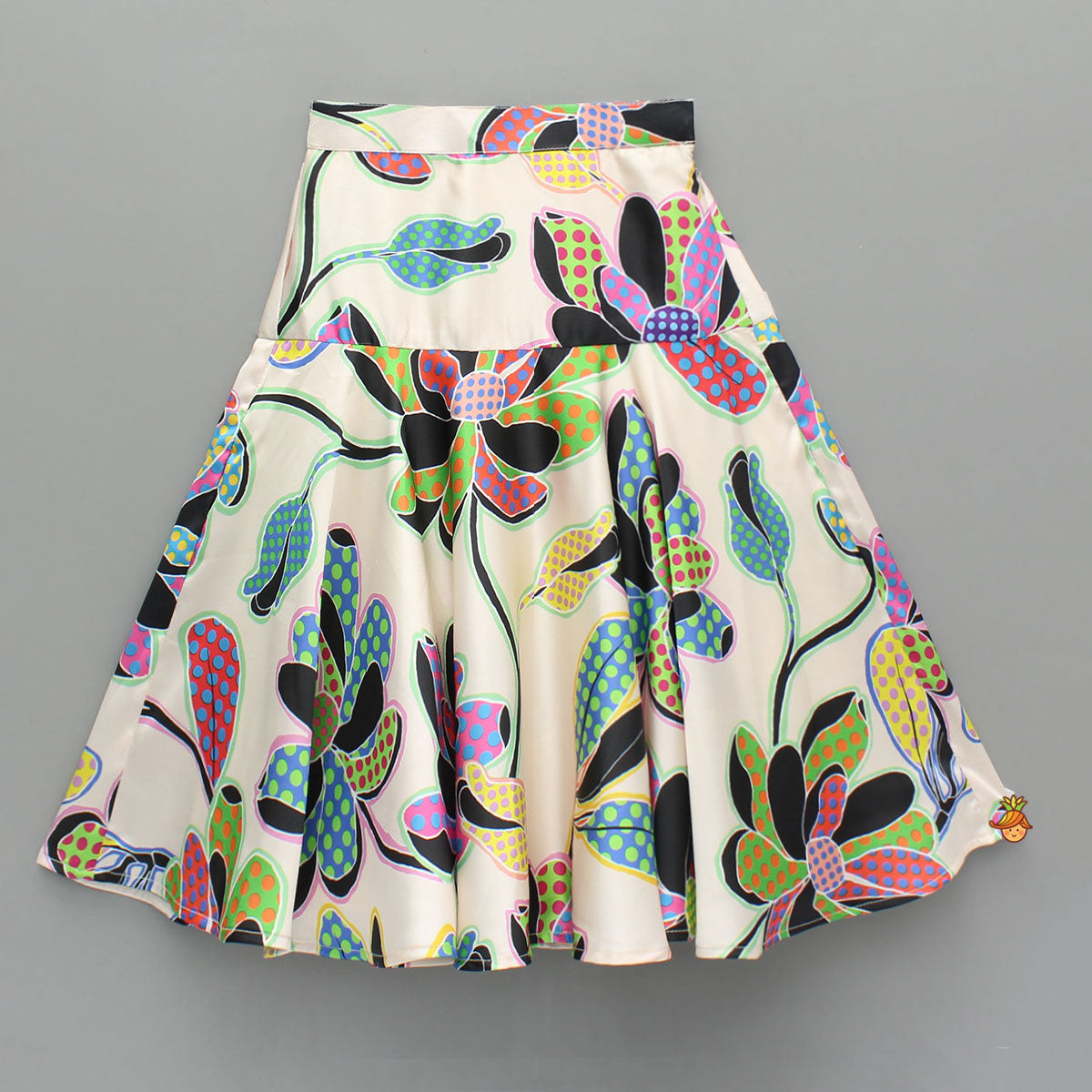 Colourful Flowers Embellished Pleated Black Top And Lehenga