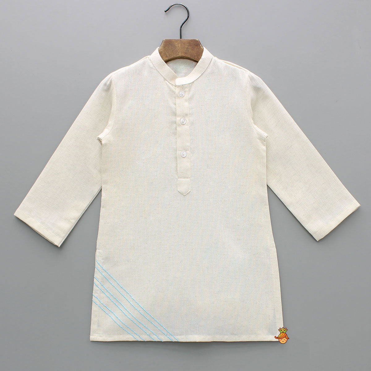 Off White Khadi Cotton Kurta With Blue Tulip Printed Jacket And Pyjama