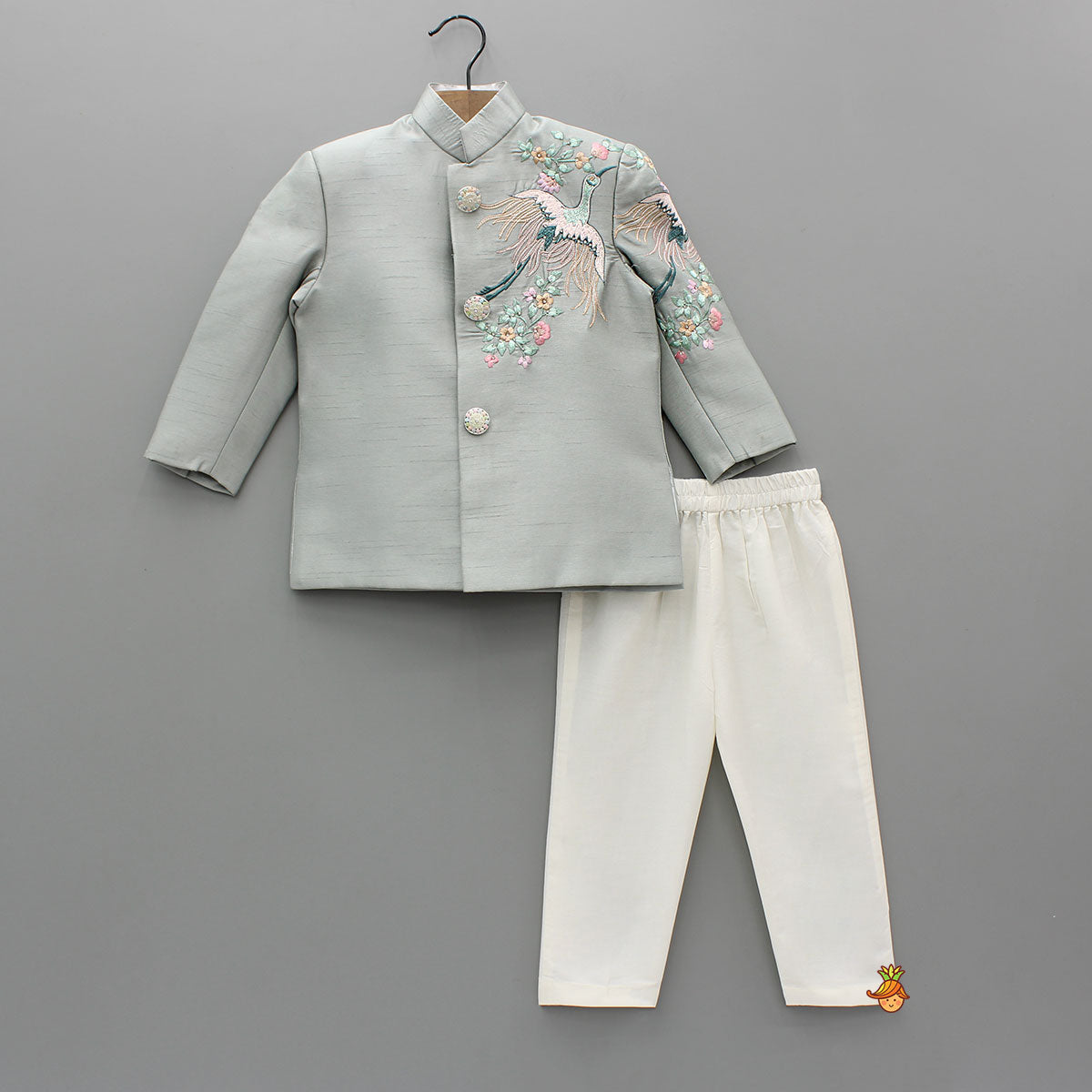 Grey Beautiful Embroidered Sherwani With Cream White Pyjama