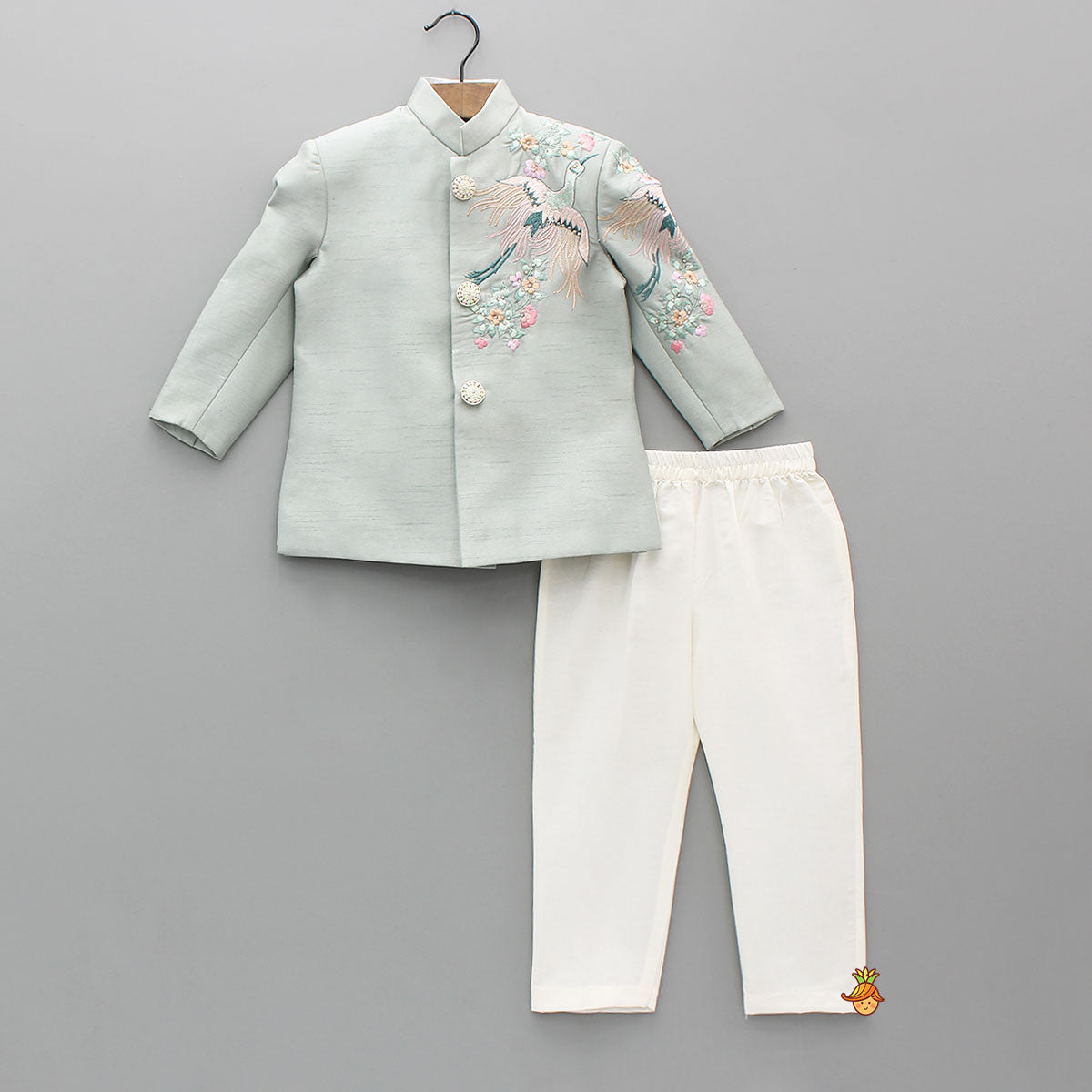 Grey Beautiful Embroidered Sherwani With Cream White Pyjama