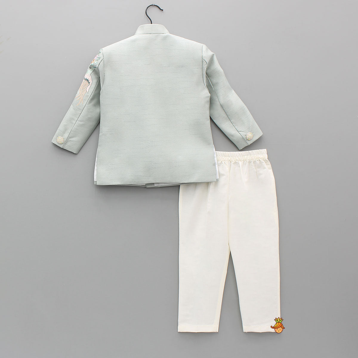 Grey Beautiful Embroidered Sherwani With Cream White Pyjama