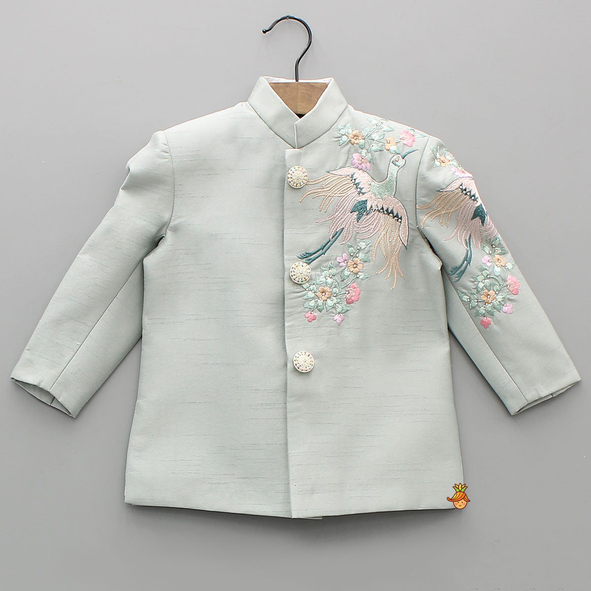Grey Beautiful Embroidered Sherwani With Cream White Pyjama