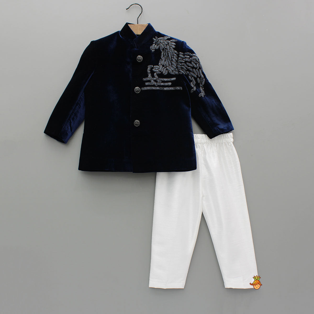 Stylish Embroidered Blue Velvet Sherwani With White Pyjama