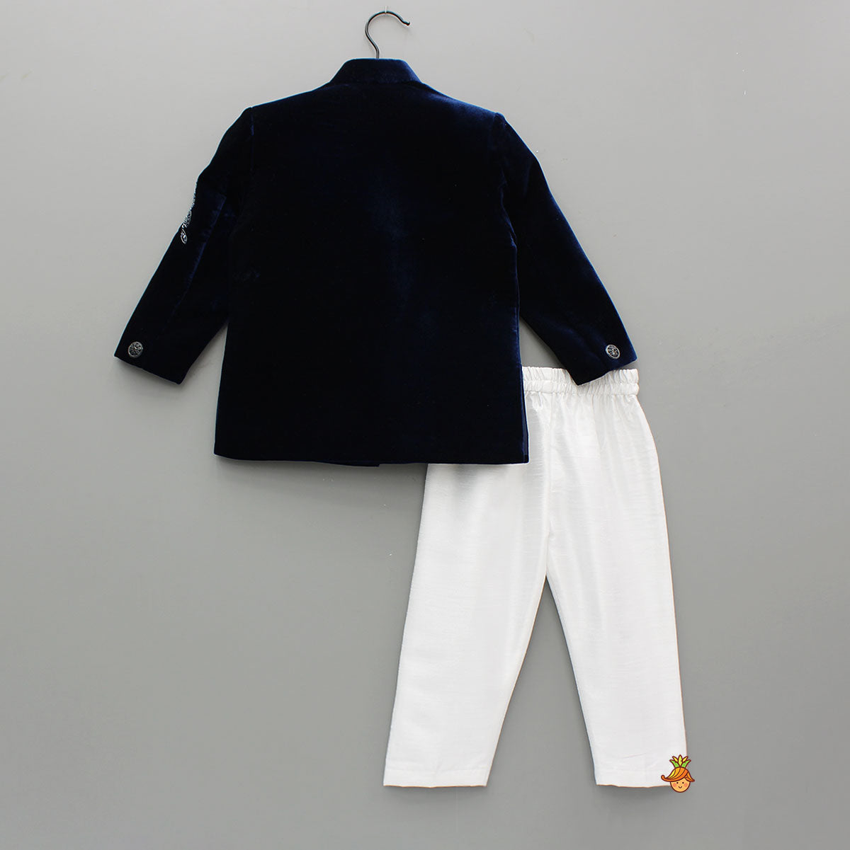 Stylish Embroidered Blue Velvet Sherwani With White Pyjama