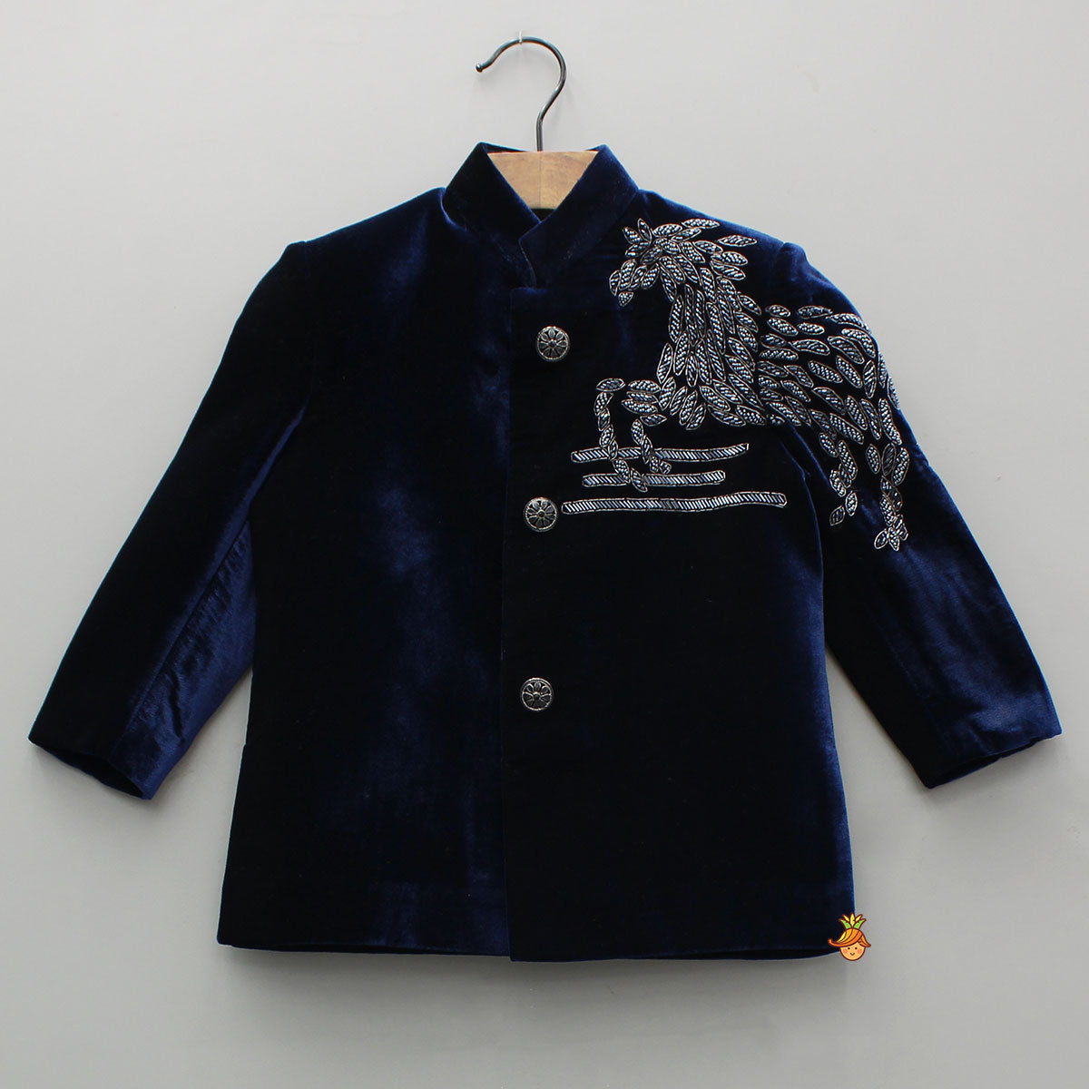 Stylish Embroidered Blue Velvet Sherwani With White Pyjama