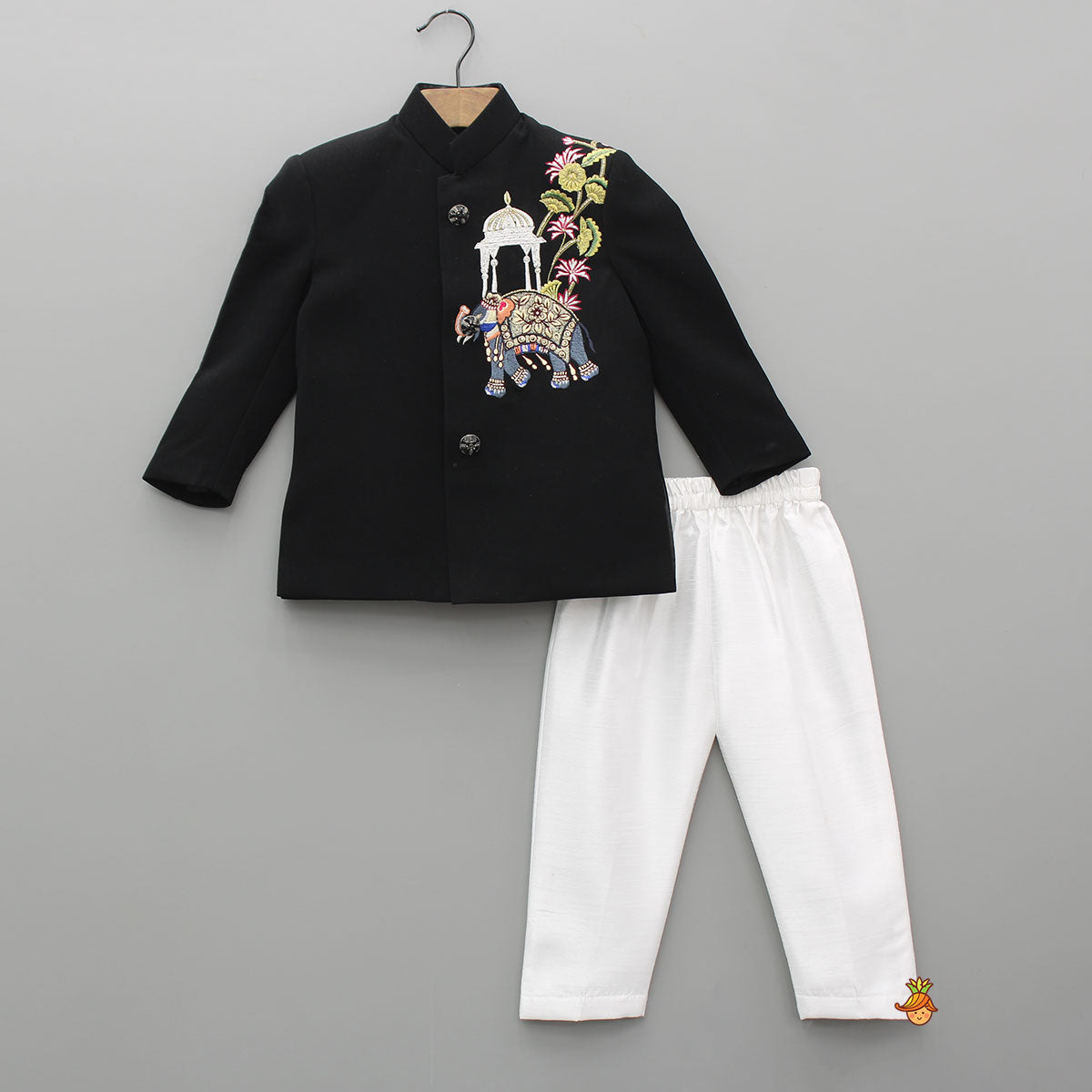 Black Ethnic Embroidered Sherwani With Pyjama