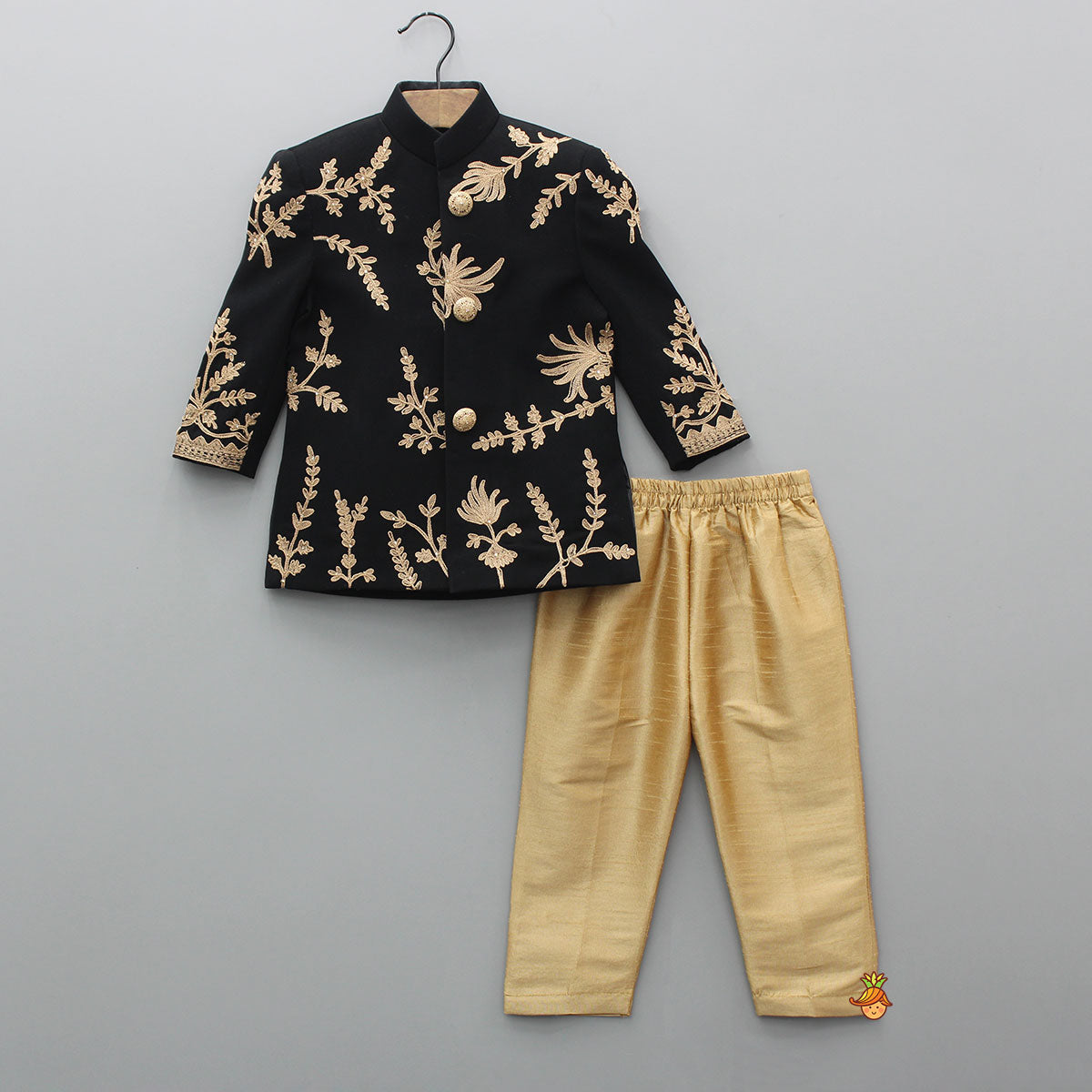 Black Embroidered Sherwani With Pyjama