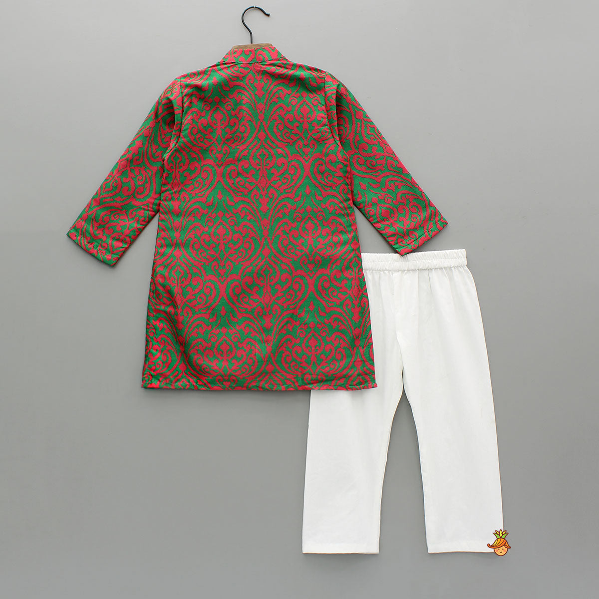 Sequins Lace Detailed Green And Pink Kurta With Pyjama