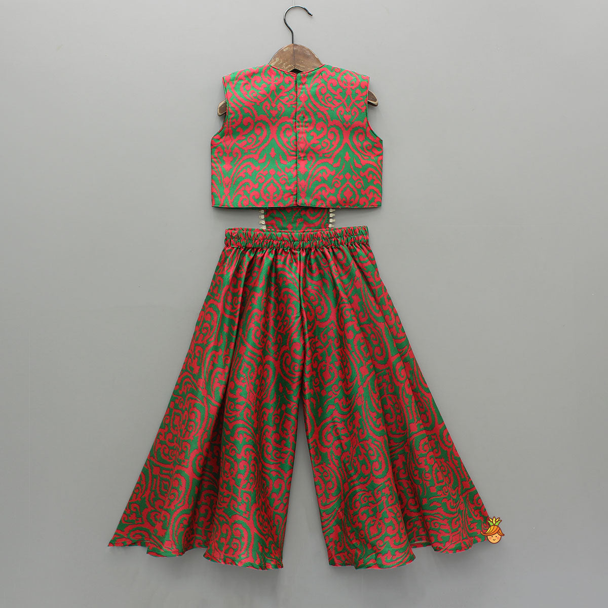 Pink And Green Printed Top With Palazzo