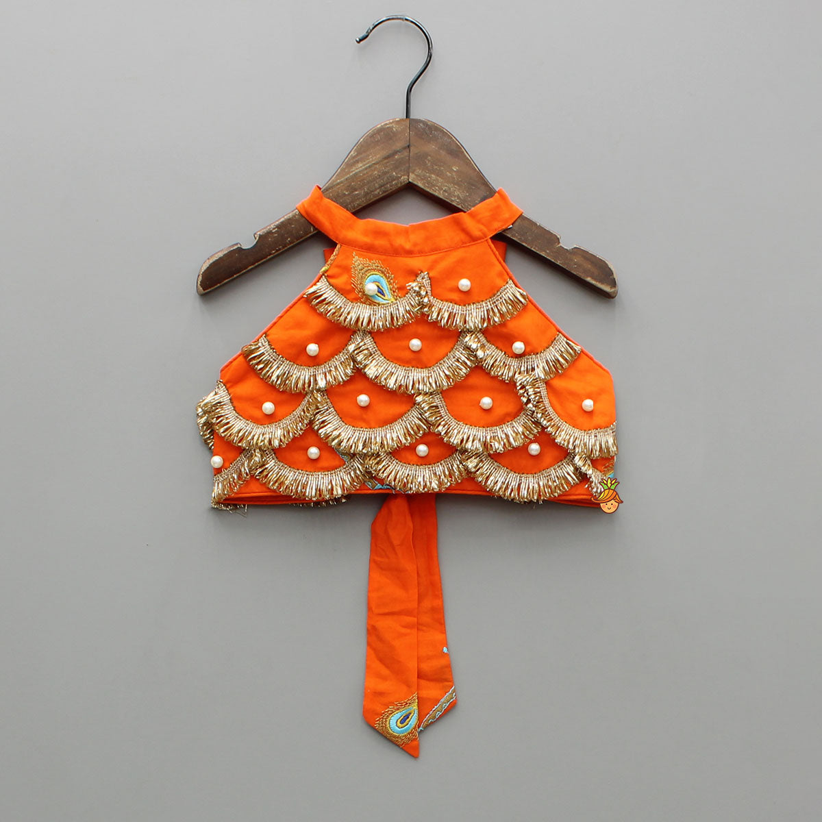 Scalloped Lace Detailed Orange Top And Lehenga