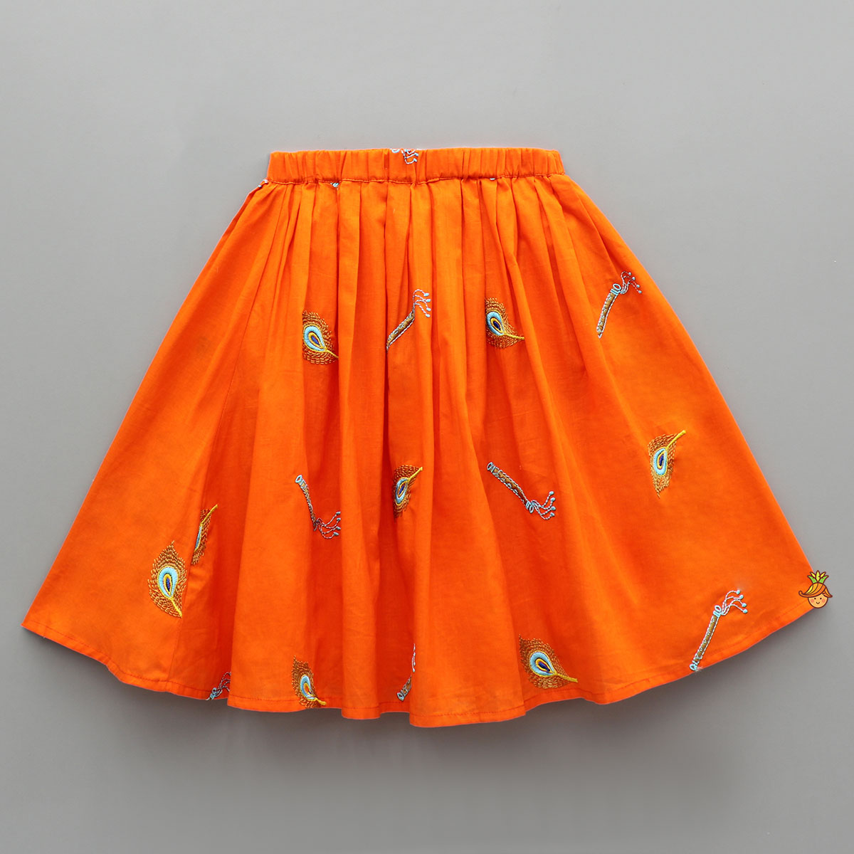 Scalloped Lace Detailed Orange Top And Lehenga