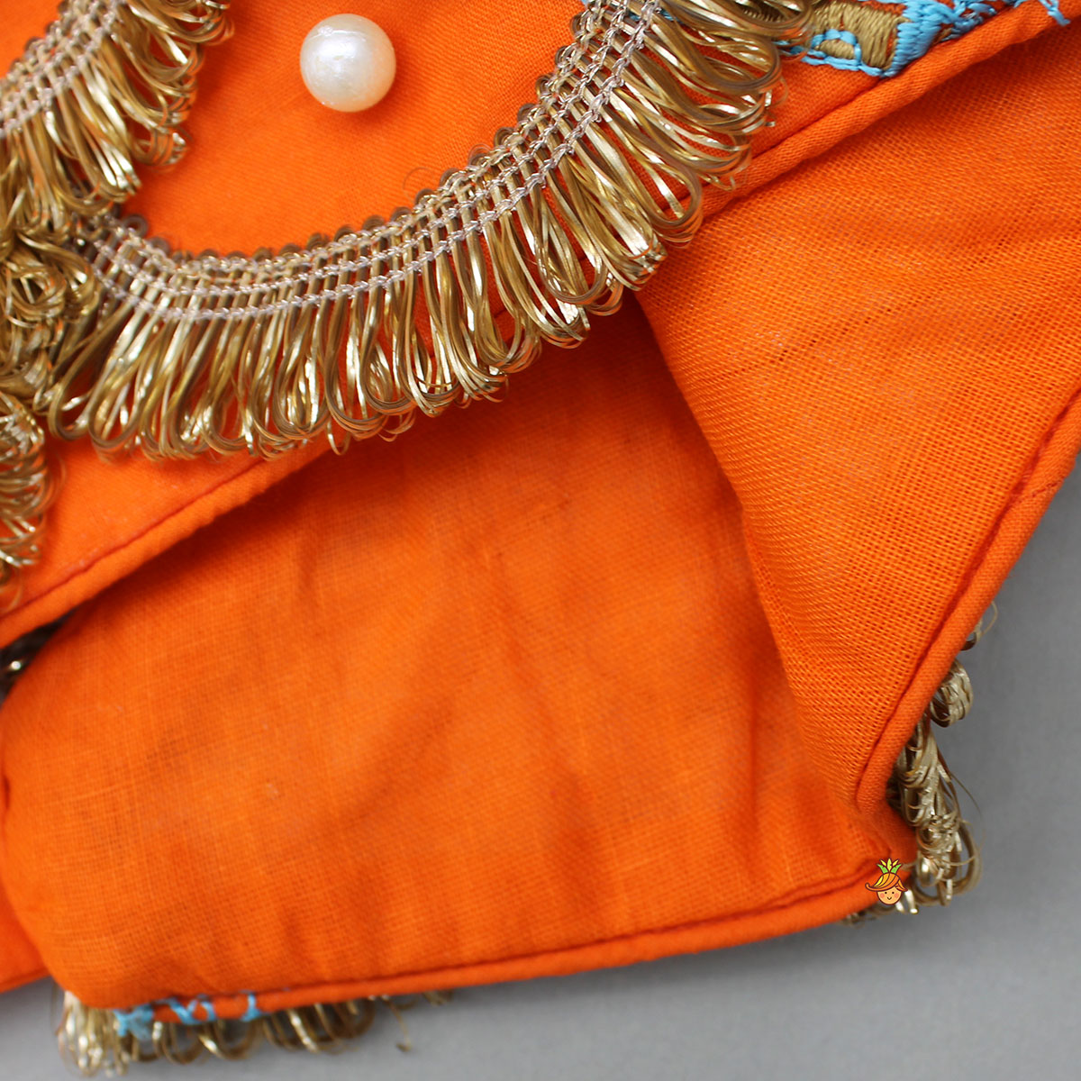 Scalloped Lace Detailed Orange Top And Lehenga