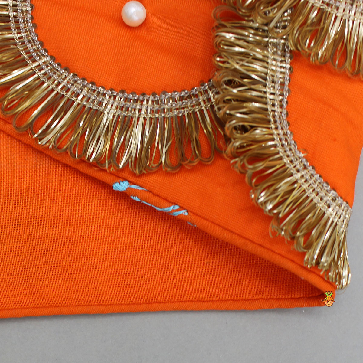 Scalloped Lace Detailed Orange Top And Lehenga