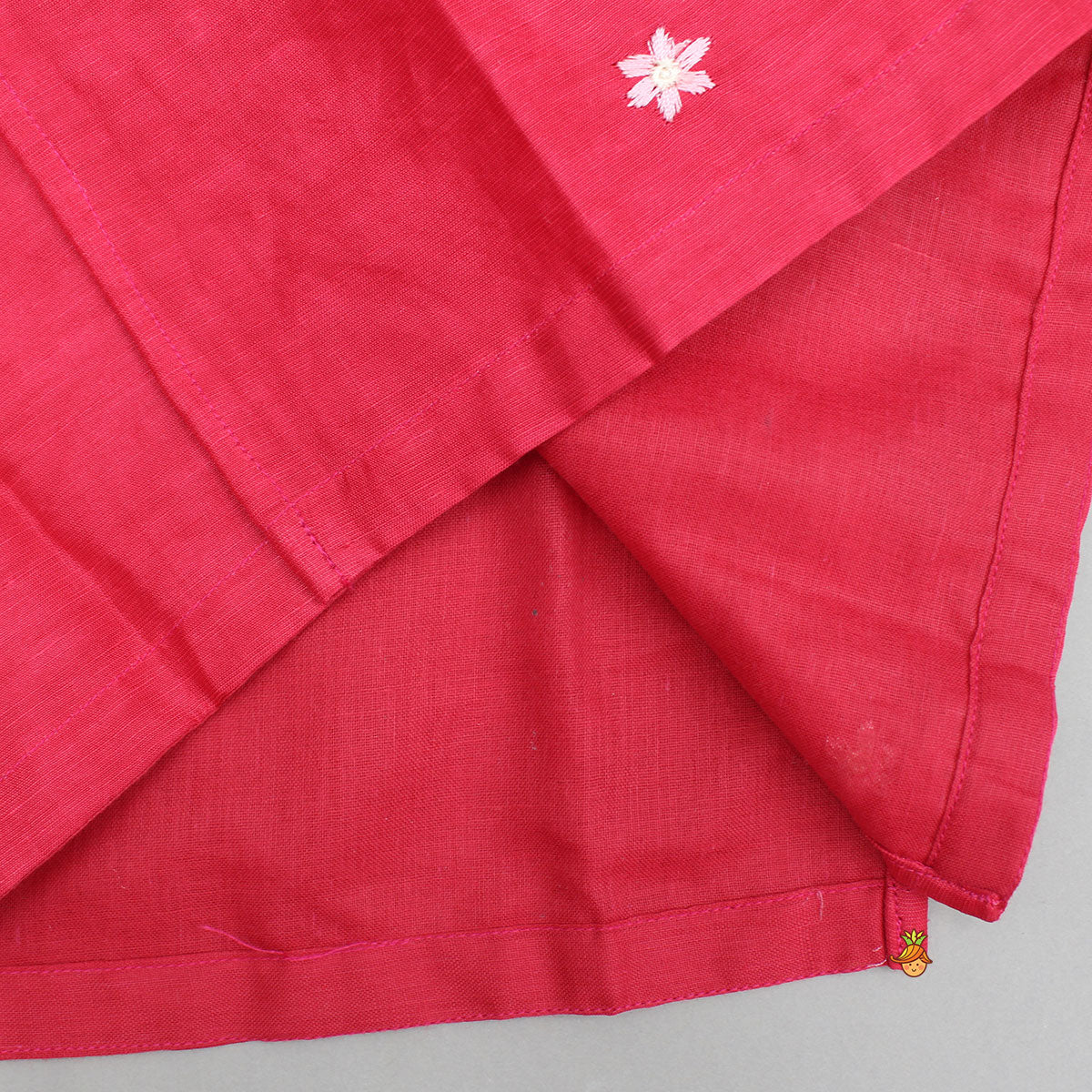 Red Kurta With Front Open Floral Embroidered Jacket And Pyjama