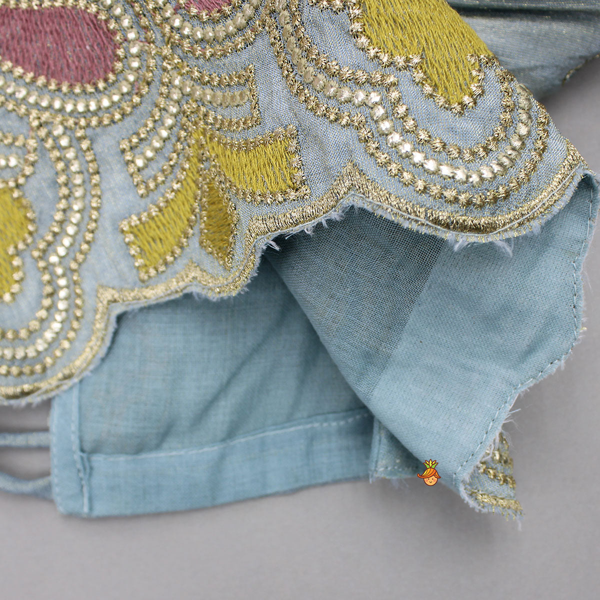 Embroidered Shimmer Top And Dhoti Style Skirt