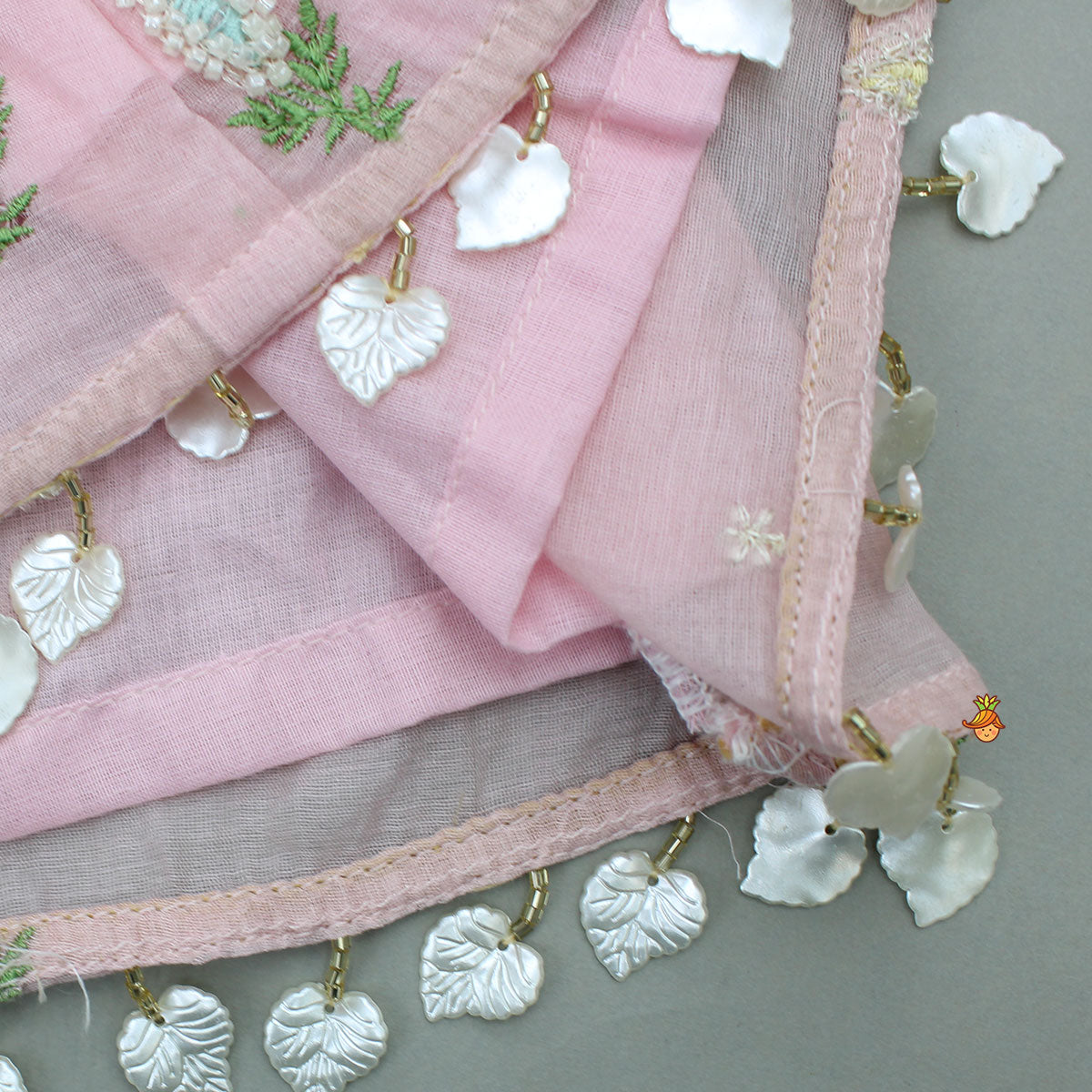 Pink One Shoulder Embroidered Kurti With Palazzo And Attached Dupatta
