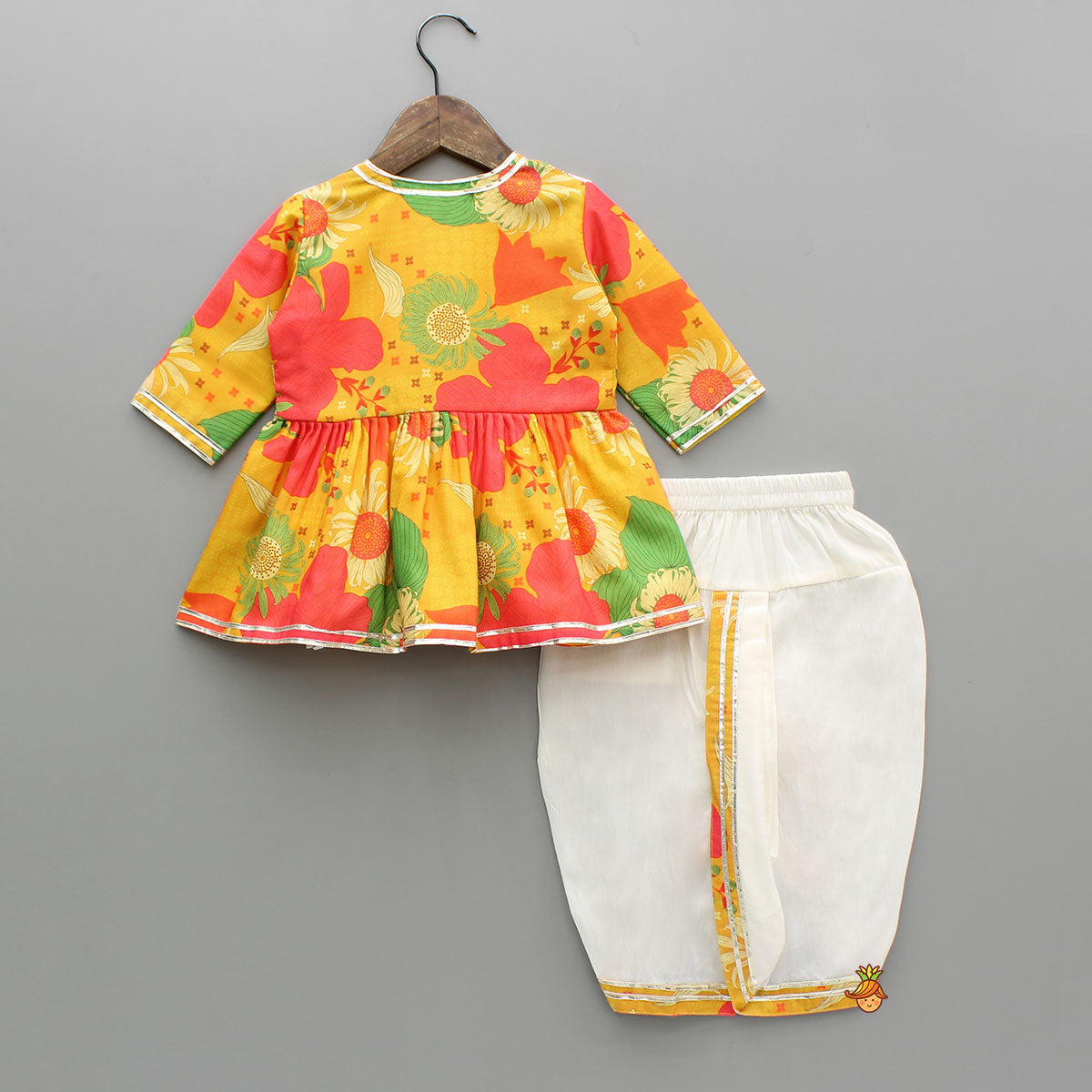 Multicolour Angarkha Top And Dhoti With Mor Pankh Mukut