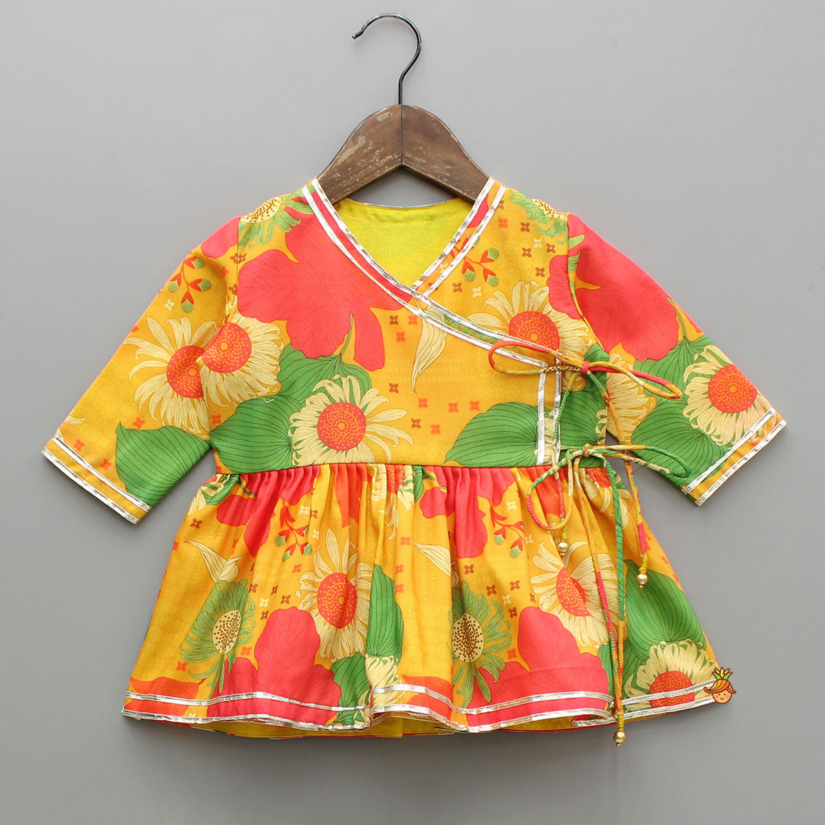Multicolour Angarkha Top And Dhoti With Mor Pankh Mukut