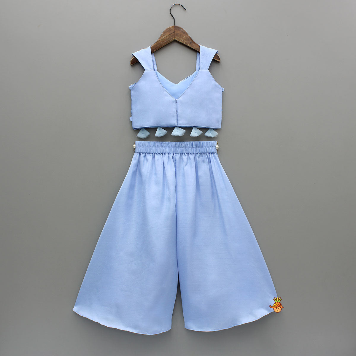 Blue Draped Embellished Top With Palazzo