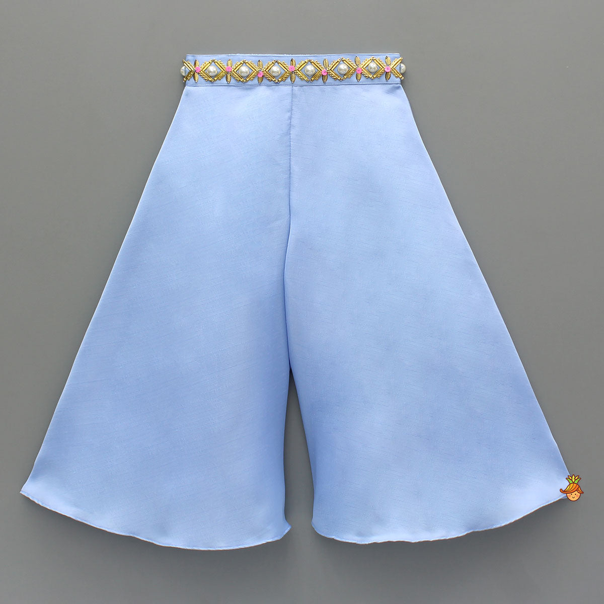 Blue Draped Embellished Top With Palazzo