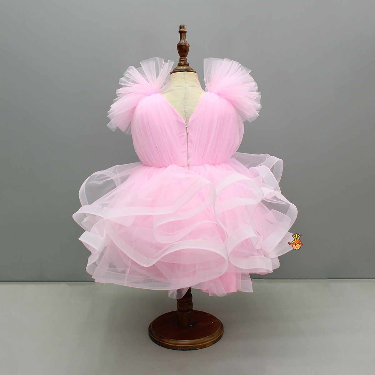 Pink Ruffled Net Dress With Stylish Sleeves