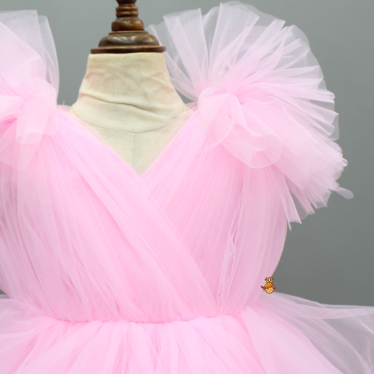Pink Ruffled Net Dress With Stylish Sleeves