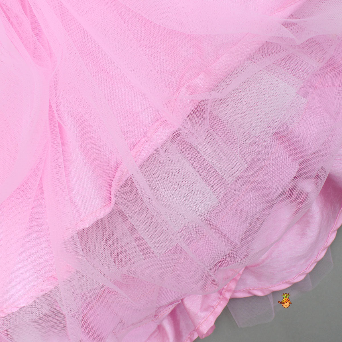 Pink Ruffled Net Dress With Stylish Sleeves