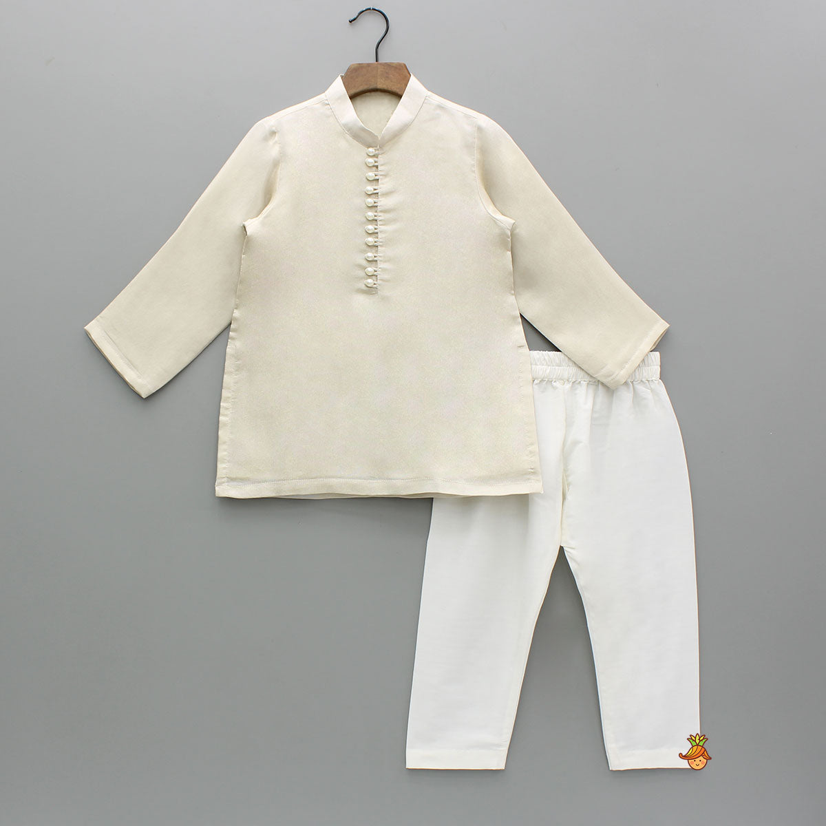 Shimmery Ivory Kurta With Front Open Gota Embroidered Jacket And Pyjama