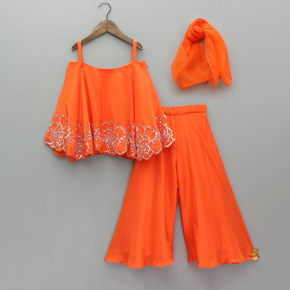 Orange Strappy Kurti With Palazzo And Dupatta