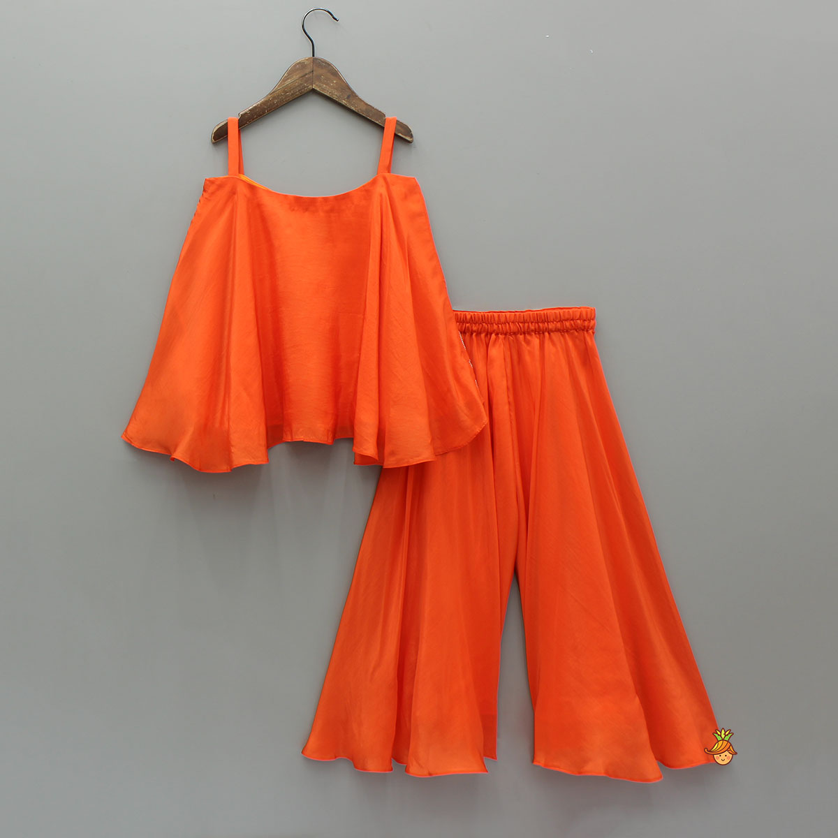 Orange Strappy Kurti With Palazzo And Dupatta