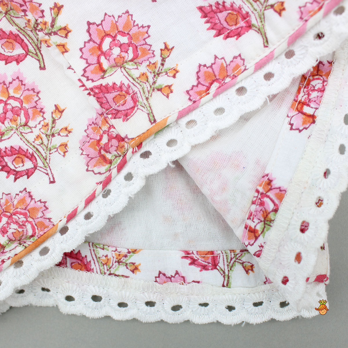 Pretty Block Printed Halter Neck Tie-Up Top With Lehenga And Dupatta