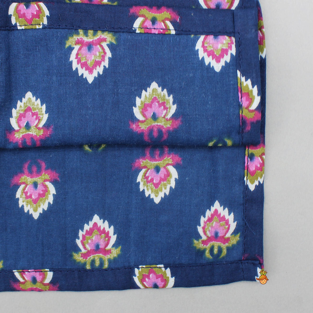 Blue Printed Kurta With Front Open Jacket And Pyjama