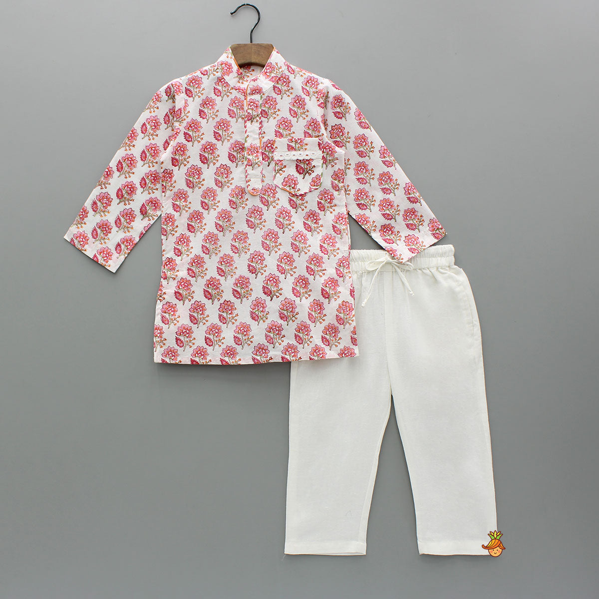 Floral Hand Block Printed Cotton Kurta With Pyjama