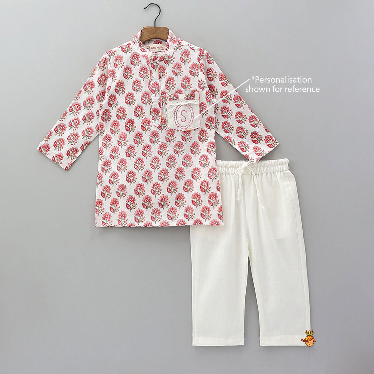 Floral Hand Block Printed Cotton Kurta With Pyjama